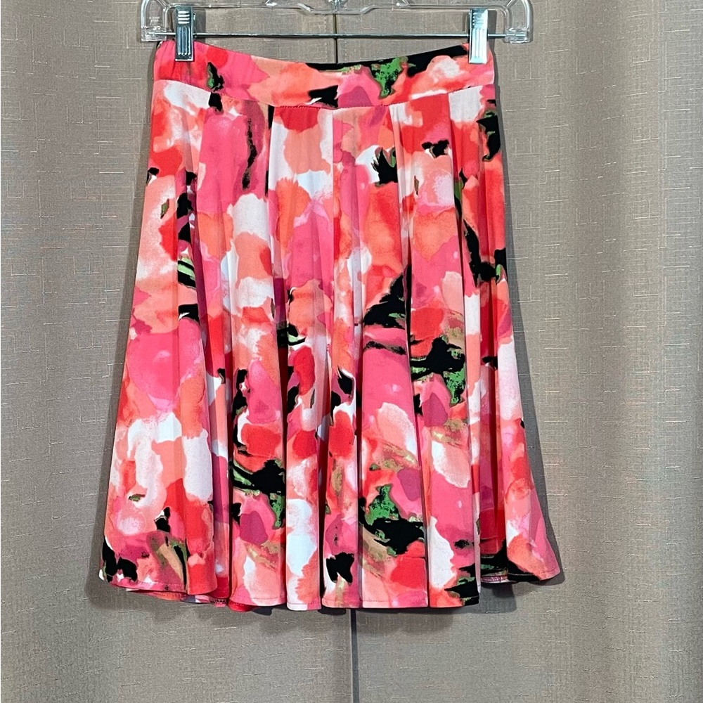 Grace Elements XS Pink Floral Pleated Skater Skirt GUC